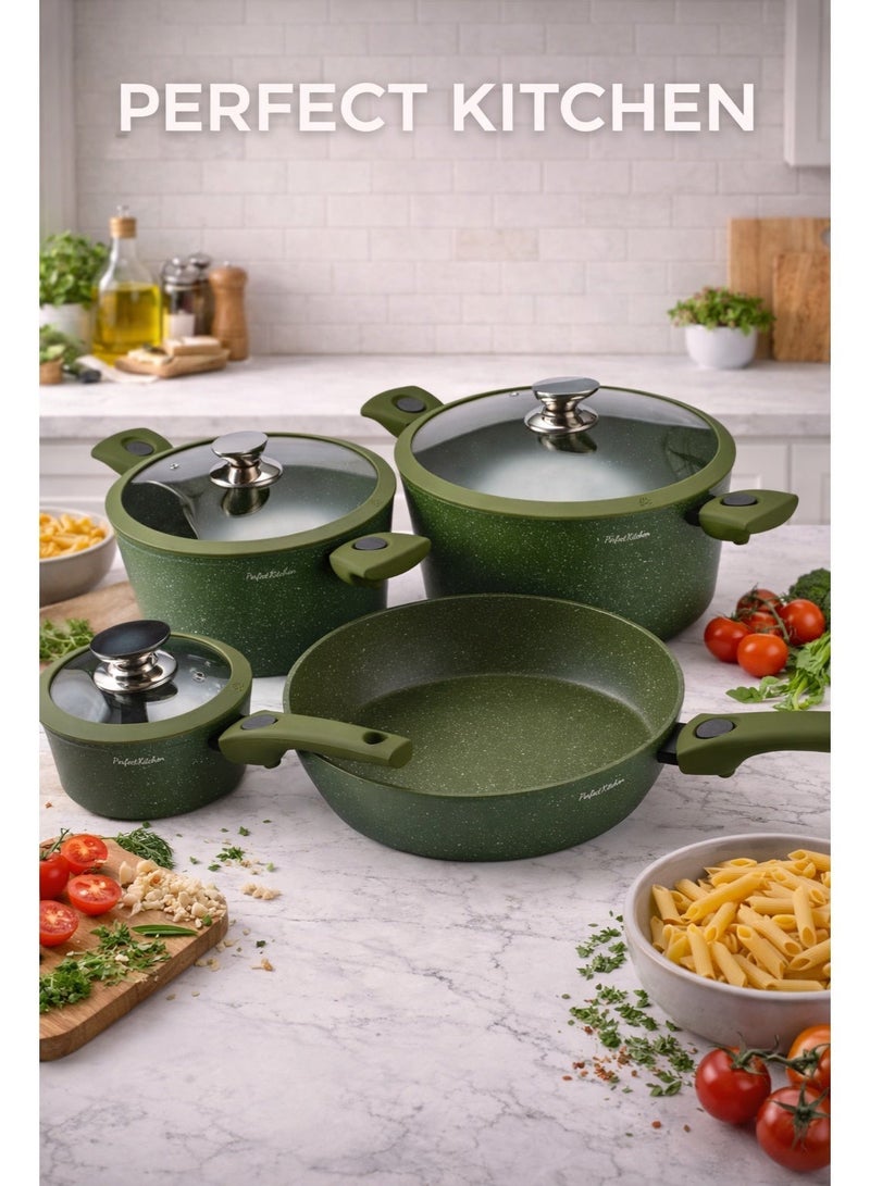 PERFECT KITCHEN 7-Piece Cookware Set with Lids green color - Image 2